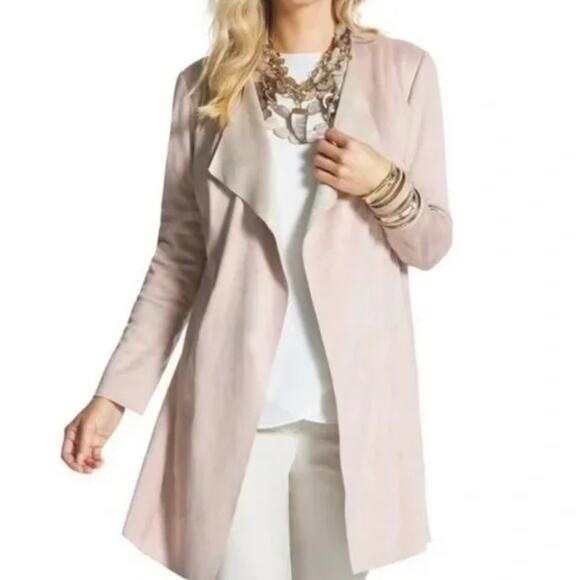 Chico's Jackets & Blazers - Chicos Pink Duster Double Faced Faux Suede Pink Peony Long Sleeve Open Jacket 2
